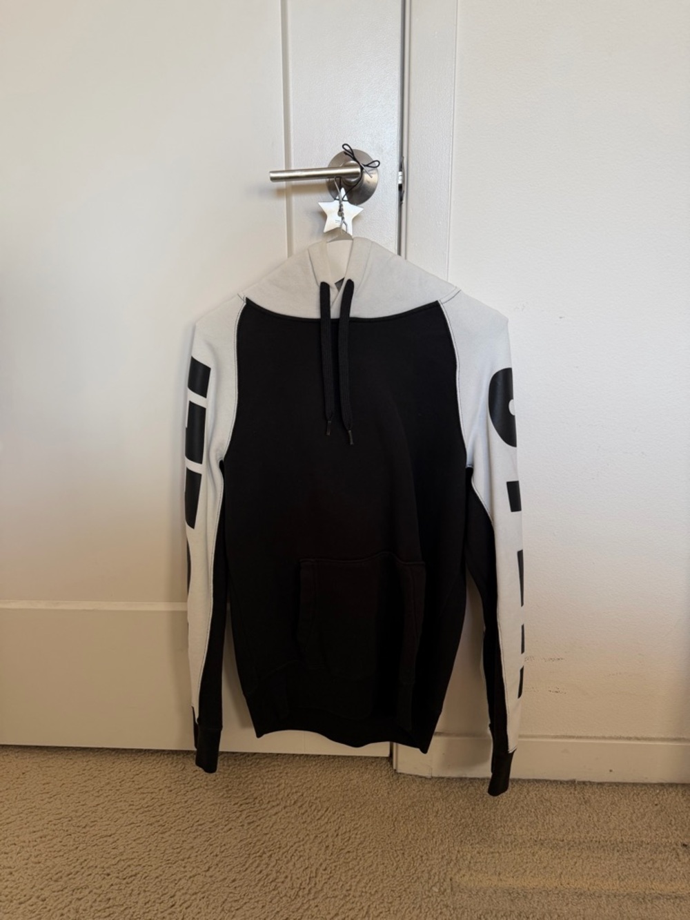 Hollister Black and White Colorblock Pullover Hoodie